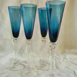 Set of 4-Blue Champagne Flutes